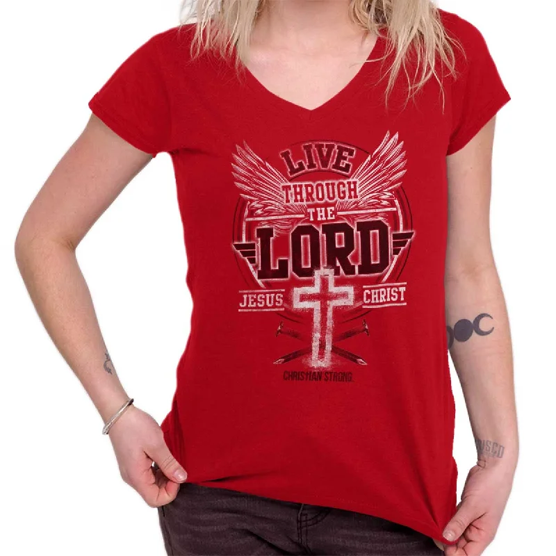 Moisture - Wicking Women T Shirt for Active LifestylesLive Through the Lord Junior Fit V-Neck T-Shirt