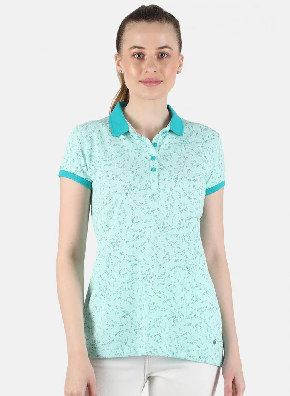 Sheer Women T Shirt for a Stylish and Alluring LookWomen Aqua Blue Printed T-Shirt