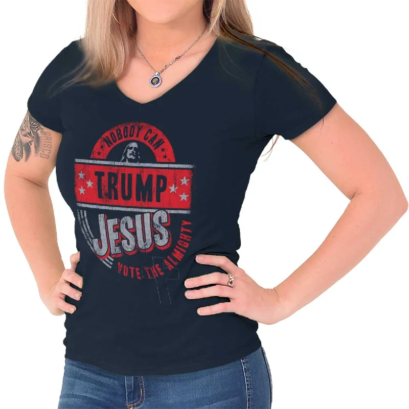 Sheer Women T Shirt for a Stylish and Alluring LookNobody Can Trump Jesus Junior Fit V-Neck T-Shirt