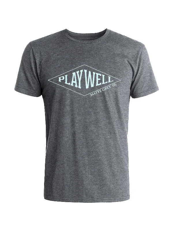 Distressed Women T Shirt with a Laid - Back AestheticPlay Well Tee - Steel Heather (Seafoam)