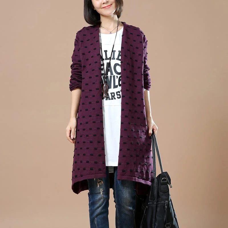 maternity women cardigan for expecting momsPurple long sweater cardigans dotted knitted outwear