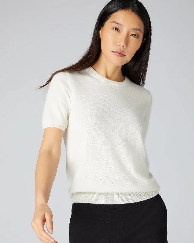 Puff Sleeve Women T Shirt for a Fashion - Forward LookWomen's Milly Classic Cashmere T-Shirt New Ivory White