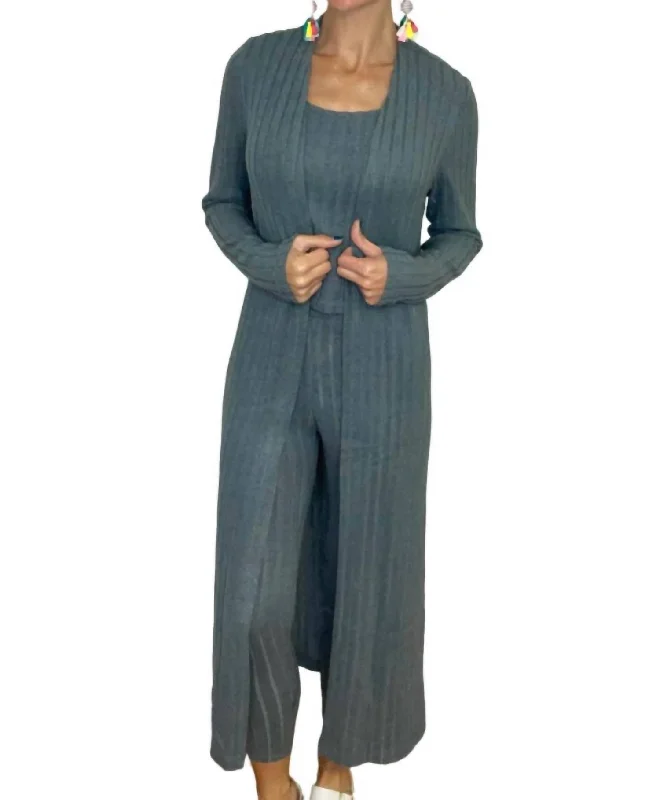 long length women cardigan with side slitsSondra Duster Cardigan In Blue