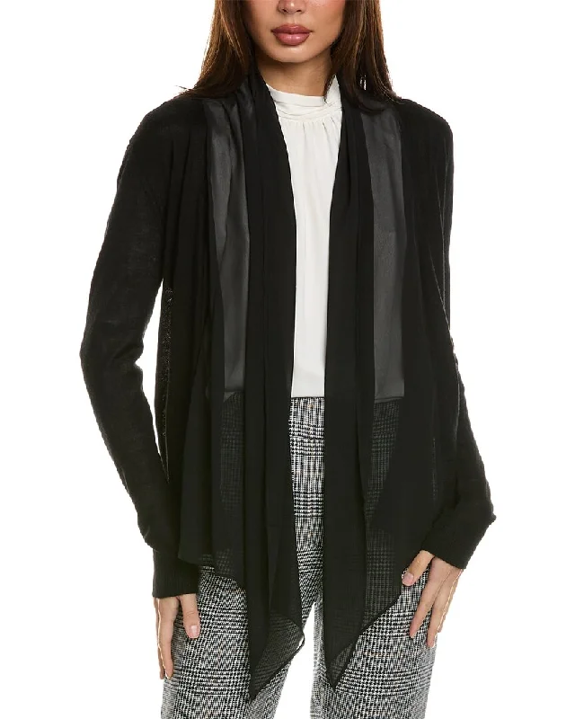 ribbed women cardigan with a classic textureSt. John Drape Collar Wool-Blend Cardigan