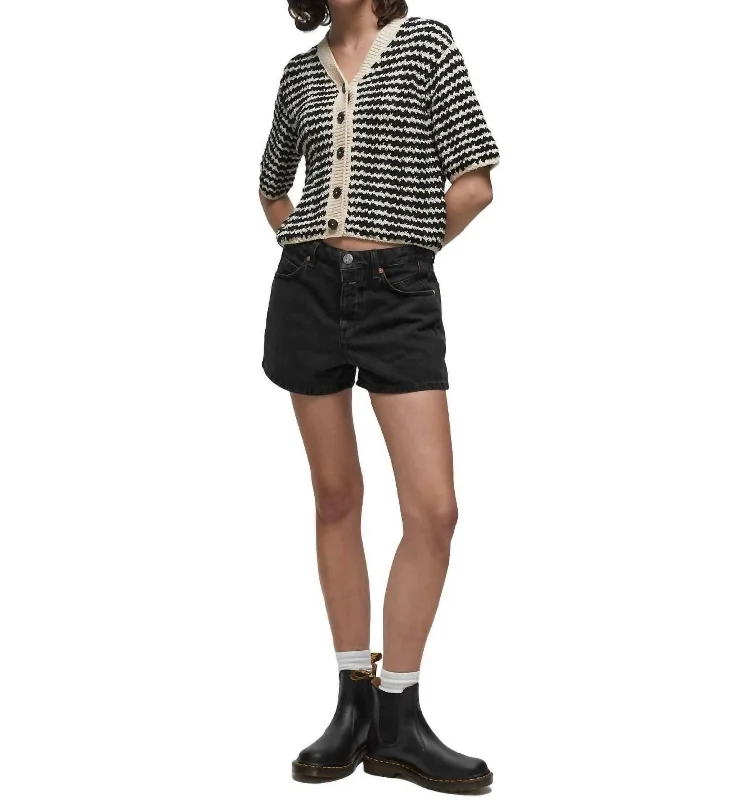 v neck women cardigan to elongate the necklineV Short Sleeve Cardigan In Black