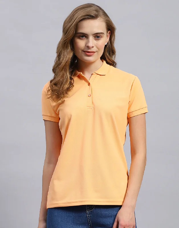 Sleeveless Women T Shirt for Summer ComfortWomen Orange Solid Polo Collar Half Sleeve T-Shirt