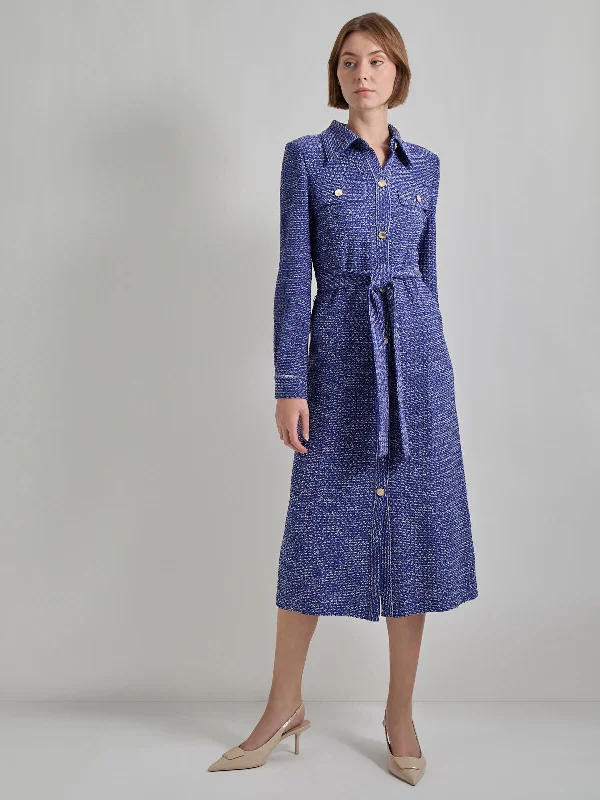 Mermaid - Style Women Dress with a Fitted Silhouette for Special OccasionsBelted Button Front Tweed Knit Midi Dress