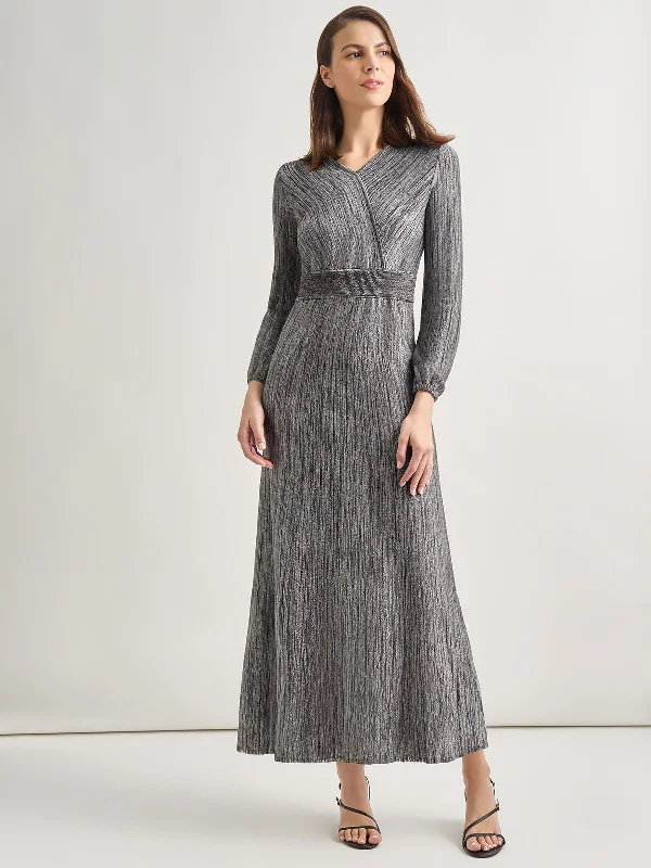 Lace - Embellished Women Dress for an Elegant and Sophisticated AppearanceBishop Sleeve Jacquard Knit Maxi Dress