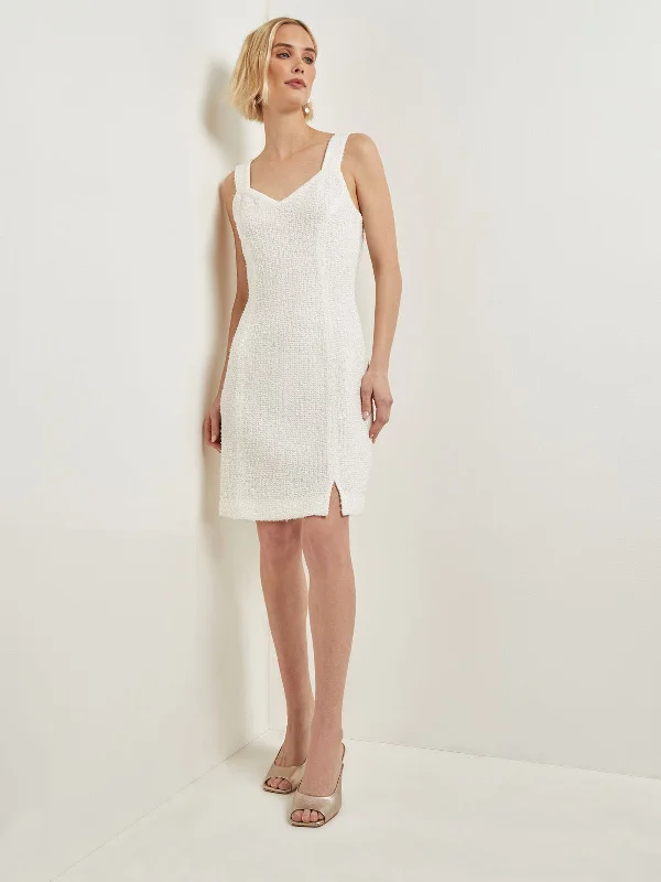 Pleated Women Dress with a Timeless and Elegant TextureEyelash Boucle Princess Seam Sheath Dress