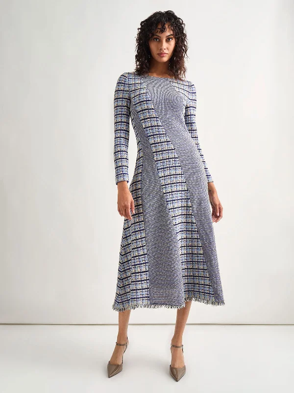 Strapless Women Dress with a Built - in Bra for Comfort and SupportFit-and-Flare Multi-Stitch Tweed Maxi Dress