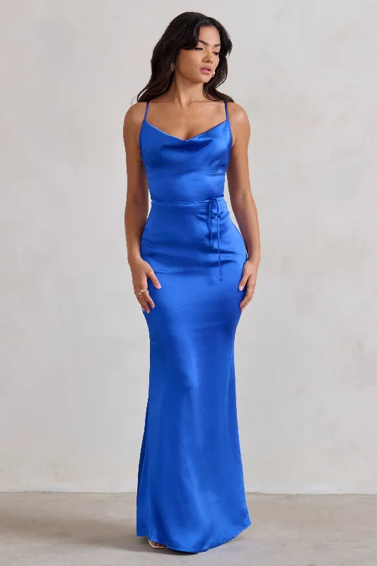 Halter Neck Women Dress to Show Off the Shoulders and NecklineLifetime | Cobalt Blue Satin Cowl Neck Maxi Dress With Cross Back Detail