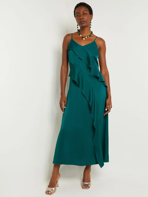 Mini Women Dress with a Short Hem for a Young and Trendy StyleMaxi A-Line Dress - Ruffled Crepe De Chine