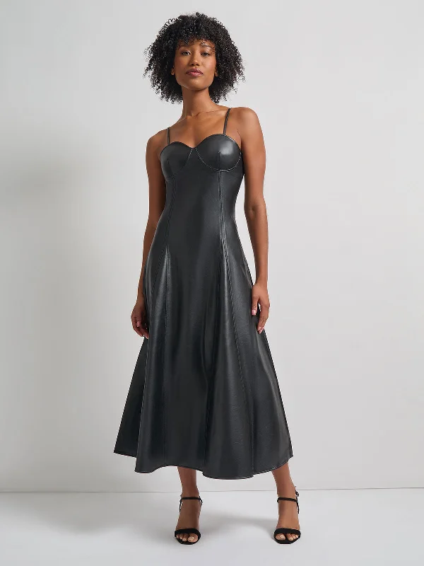 Ruffled Women Dress with Multiple Layers for a Playful and Girly StyleModern Fit-and-Flare Vegan Leather Princess Seam Maxi Dress