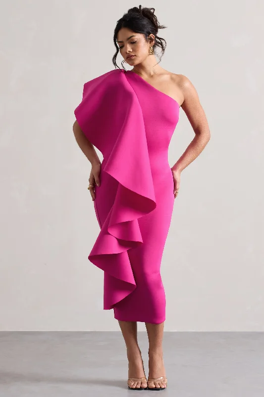 Backless Women Dress for a Sexy and Alluring Look at Evening EventsPolo | Dark Pink One Shoulder Bodycon Midi Dress With Ruffle