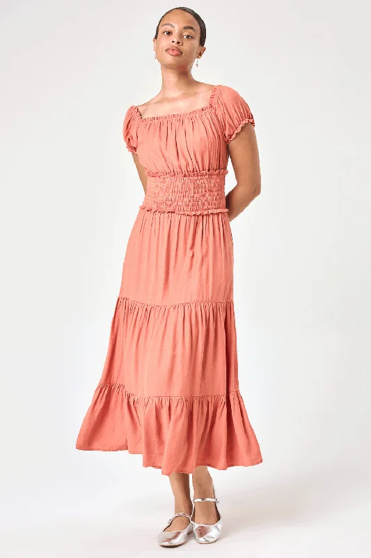 Halter Neck Women Dress to Show Off the Shoulders and NecklineCoral Smocked Midi Dress