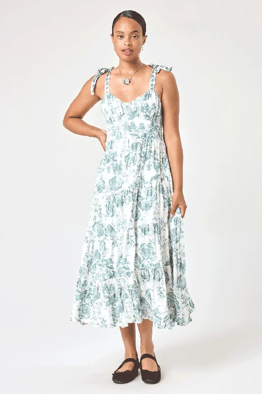 Printed Abstract Women Dress for a Modern and Artistic AppealIvory Green Floral Spiral Midi Dress