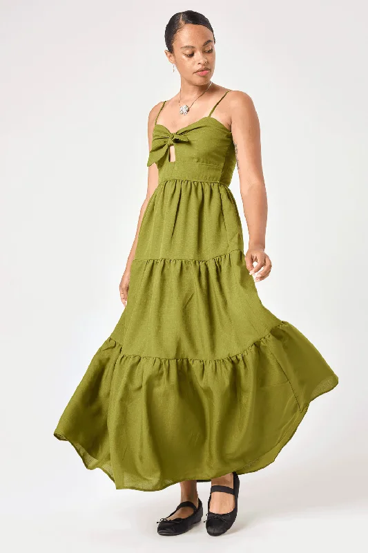 Sheath Women Dress with a Tailored Fit for a Professional LookMoss Green Keyhole Maxi Cami Dress