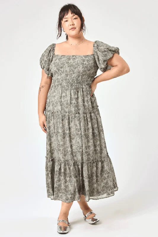 Shift Women Dress with a Simple and Classic Design for Everyday WearSilver Floral Ruched Waist Midi Dress