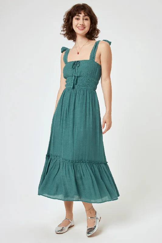 Shift Women Dress with a Simple and Classic Design for Everyday WearTeal Tie Shoulder Midi Dress