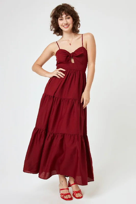 Mini Women Dress with a Short Hem for a Young and Trendy StyleWine Keyhole Maxi Cami Dress