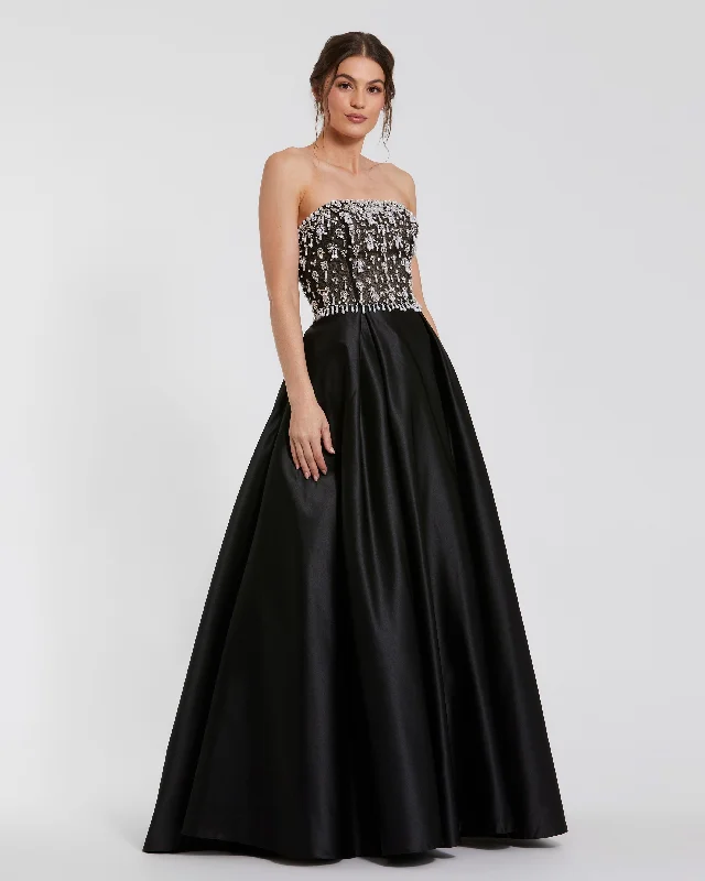 Little Black Women Dress with Sequins for a Glamorous Night OutStrapless Embellished Top Satin Ballgown