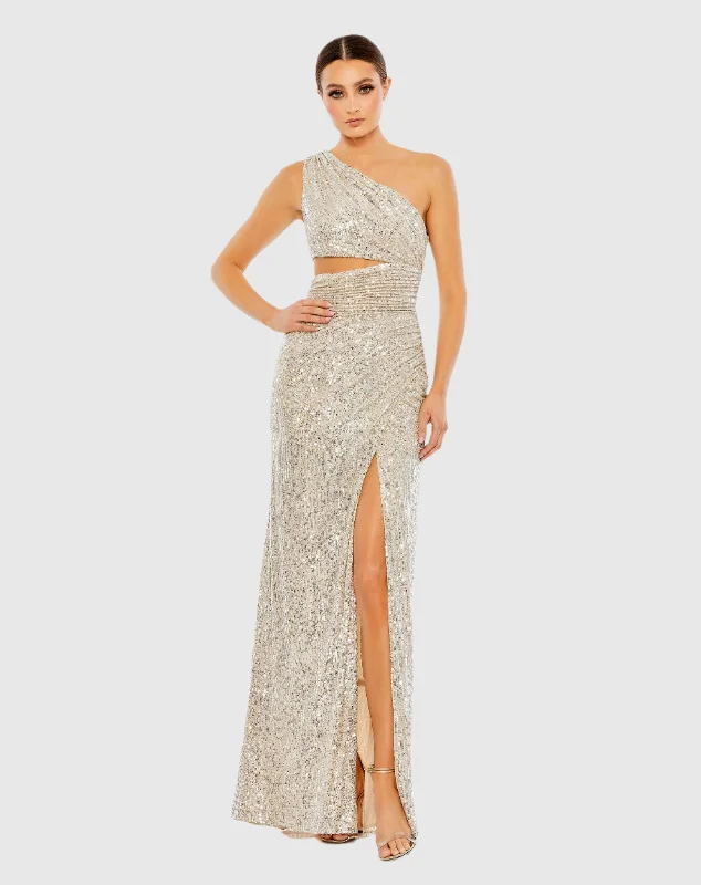 Off - the - Shoulder Women Dress for a Romantic and Feminine LookSequin One Shoulder Cut Out Gown