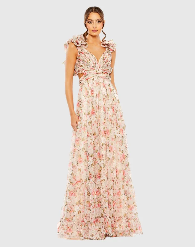 Shift Women Dress with a Simple and Classic Design for Everyday WearRuffle Tiered Cut-Out Chiffon Floral Gown