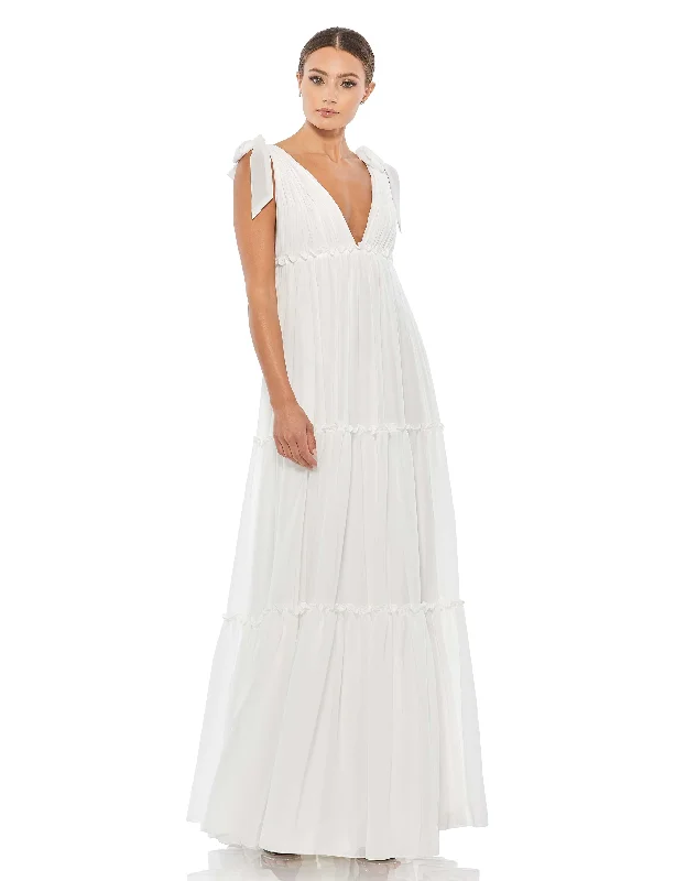 Strapless Women Dress with a Built - in Bra for Comfort and SupportTiered V-Neck Plunging Maxi Dress