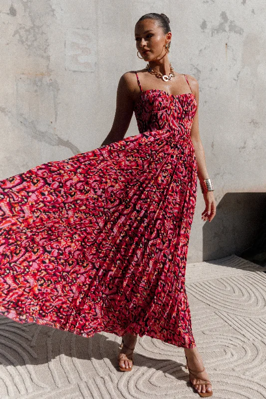 Pleated Women Dress with a Timeless and Elegant TextureAchanti Pleated Maxi Dress - Pink Multi