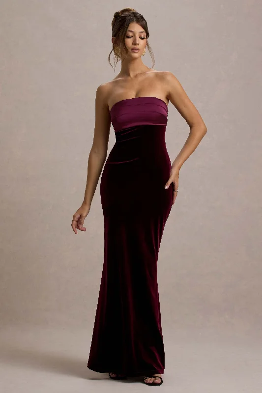 Mermaid - Style Women Dress with a Fitted Silhouette for Special OccasionsAmbrosi | Port Velvet Bandeau Maxi Dress