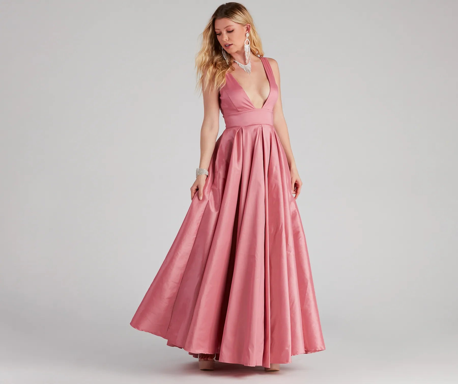 Ruffled Women Dress with Multiple Layers for a Playful and Girly StyleAngelita Taffeta Deep V Ball Gown