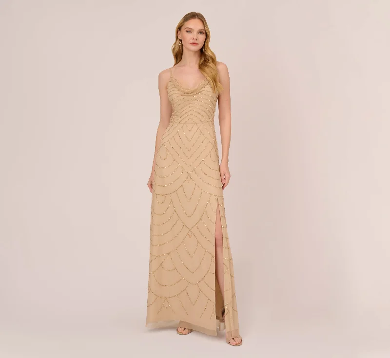 Ball Gown Women Dress with a Full Skirt for a Princess - like LookArt Deco Beaded Mermaid Gown With Cowl Neckline In Champagne Gold