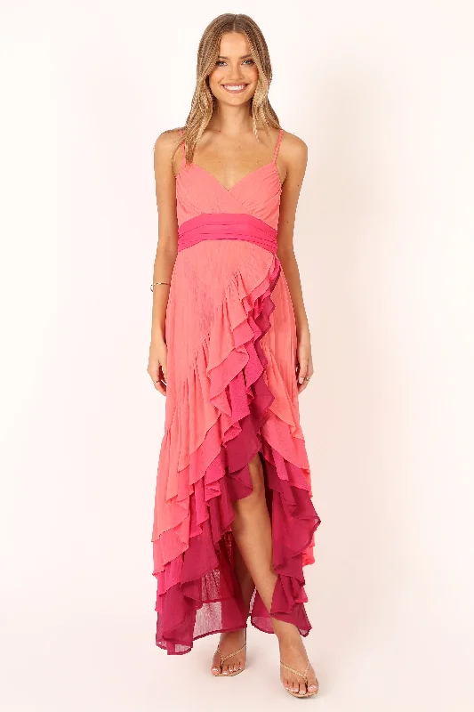 Lace - Embellished Women Dress for an Elegant and Sophisticated AppearanceBomBon Tiered Maxi Dress - Coral Hot Pink