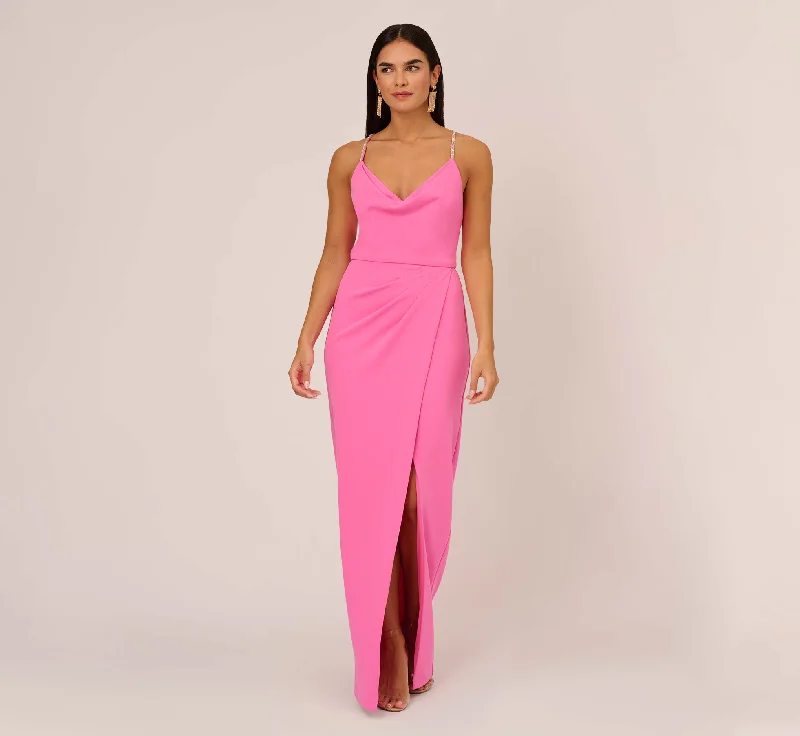 Maxi Women Dress with Floral Print for a Bohemian VibeCowl Neck Column Gown With Draped Details In Pink Parfait