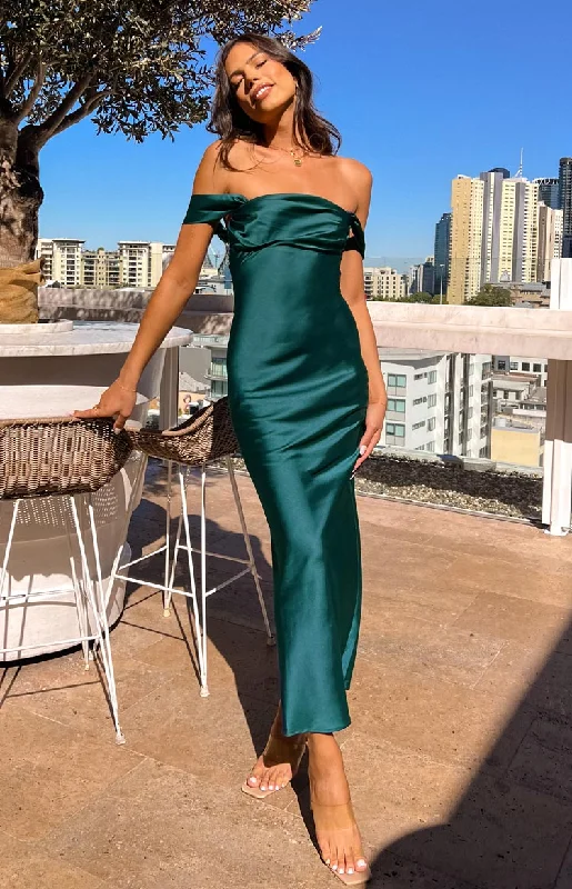 Strapless Women Dress with a Built - in Bra for Comfort and SupportElla Teal Off Shoulder Formal Maxi Dress