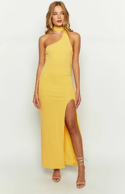 Wrap - Style Women Dress with Adjustable Fit for All Body TypesFerris Yellow Maxi Dress