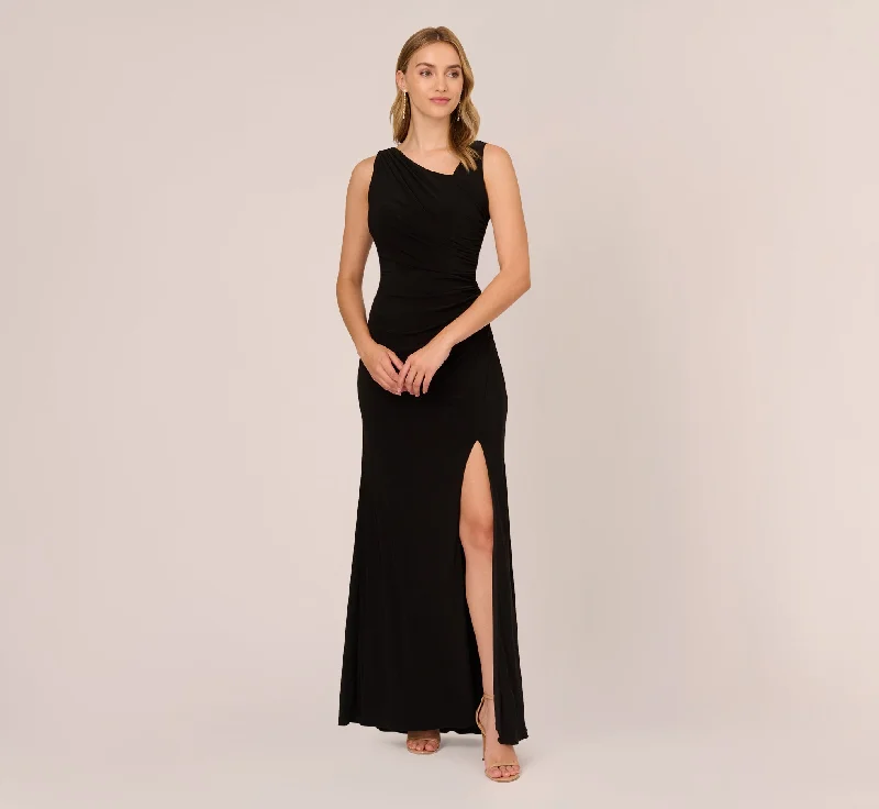 Little Black Women Dress with Sequins for a Glamorous Night OutHand-Sequined Ruched Long Jersey Gown In Black