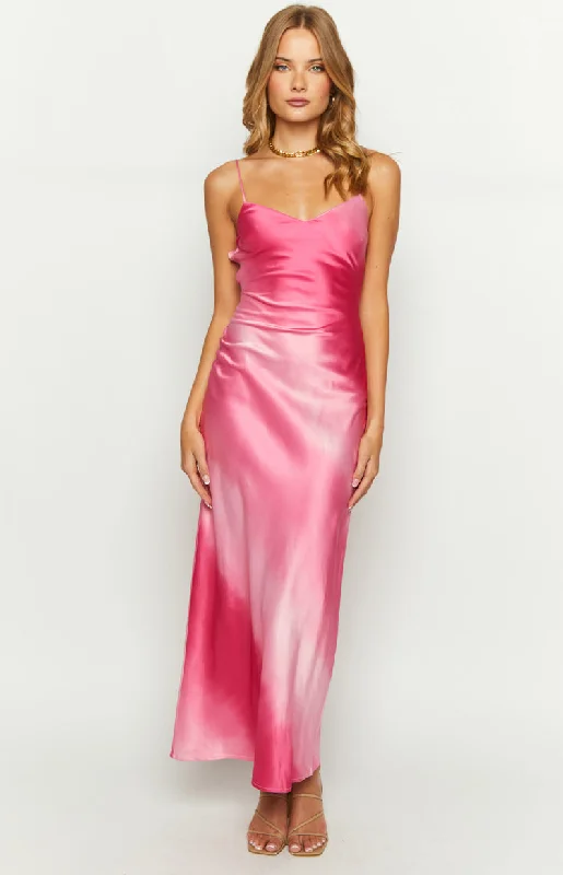 Pleated Women Dress with a Timeless and Elegant TextureHanna Pink Ombre Maxi Dress