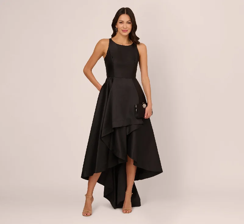 Strapless Women Dress with a Built - in Bra for Comfort and SupportHigh Low Mikado Gown With Asymmetrical Detail In Black