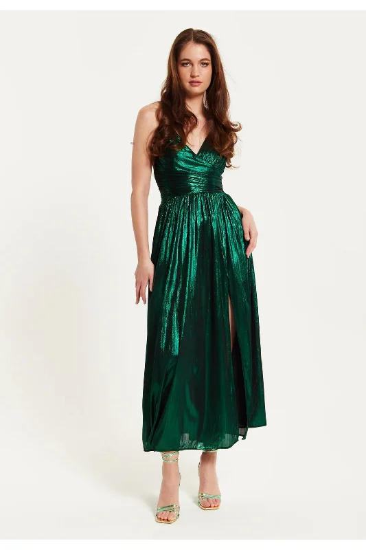 Shift Women Dress with a Simple and Classic Design for Everyday WearLiquorish Strapless Green Foil Printed Jersey Maxi Dress