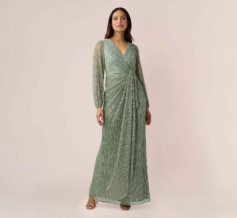 Maxi Women Dress with Floral Print for a Bohemian VibeMetallic Crinkled Mesh Draped Long Gown In Green Slate