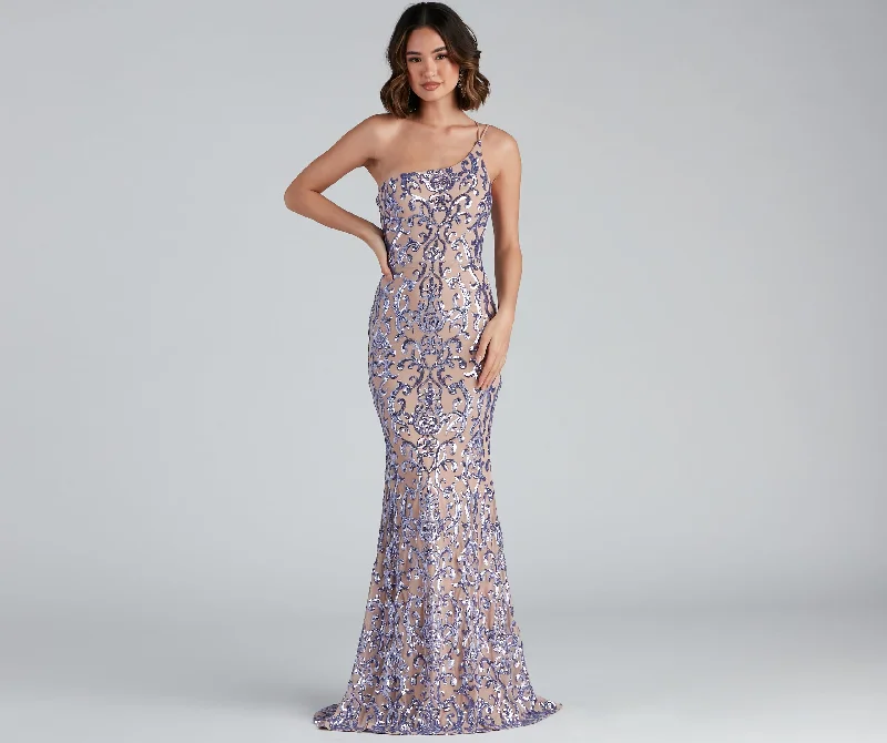 Ruffled Women Dress with Multiple Layers for a Playful and Girly StyleNorvina Sequin Scroll One-Shoulder Mermaid Formal Dress