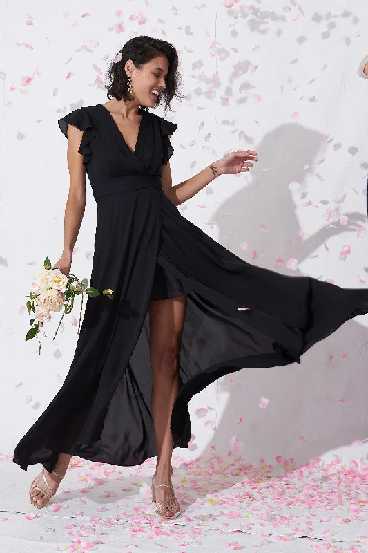 Halter Neck Women Dress to Show Off the Shoulders and NecklineWynter Maxi Dress in Black Chiffon