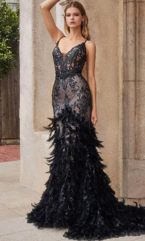 Off - the - Shoulder Women Dress for a Romantic and Feminine LookAndrea and Leo A1116 - Sleeveless Feathered Mermaid Classic Prom Gown