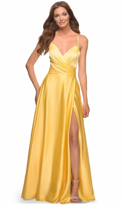 Mermaid - Style Women Dress with a Fitted Silhouette for Special OccasionsLa Femme 30662 - Cross Bodice Satin Gown