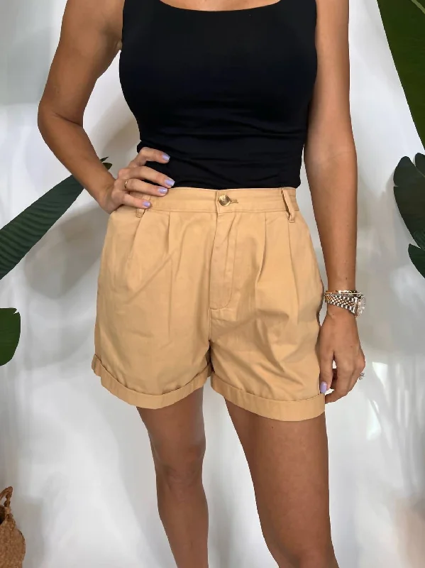 Elastic Waist Women Shorts for Easy Wear and ComfortCuff Short In Khaki