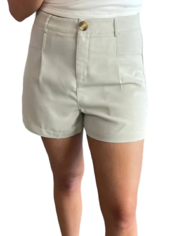 Cuffed Women Shorts for a Laid - Back and Trendy LookFront Pleated Shorts In Natural