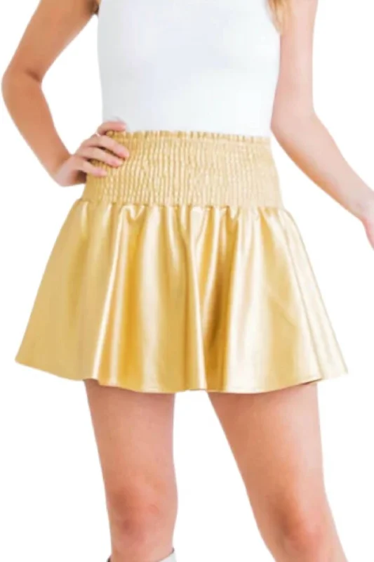 Belted Women Shorts to Enhance the WaistlineMetallic Sporty Skort In Gold