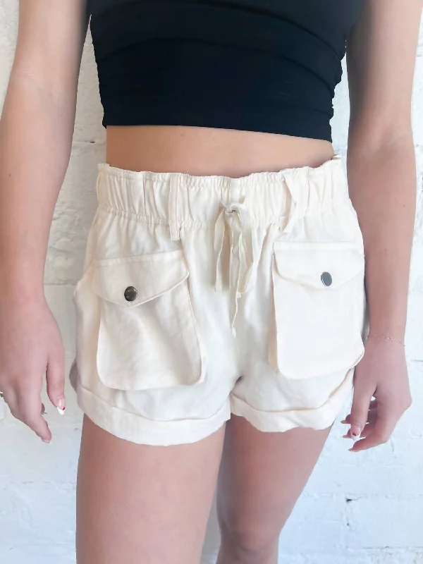 Twill Women Shorts with a Smooth Texture and DurabilityOut About Town Drawstring Shorts In White