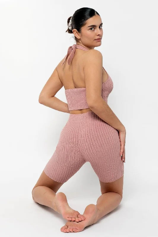 Cuffed Women Shorts for a Laid - Back and Trendy LookRFK52 - Ultra Heavy Knit Ribbed Bike Shorts